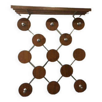 Vintage wooden wall coat rack with support