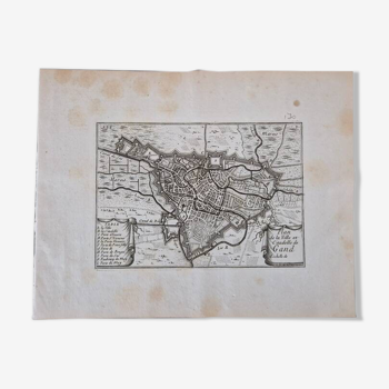 Gravure sur cuivre XVIIème siècle  "Plan de la ville et citadelle de Gand"  Par Pontault de Beaulieu