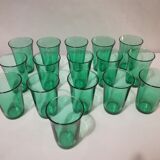 Set of 16 green glass