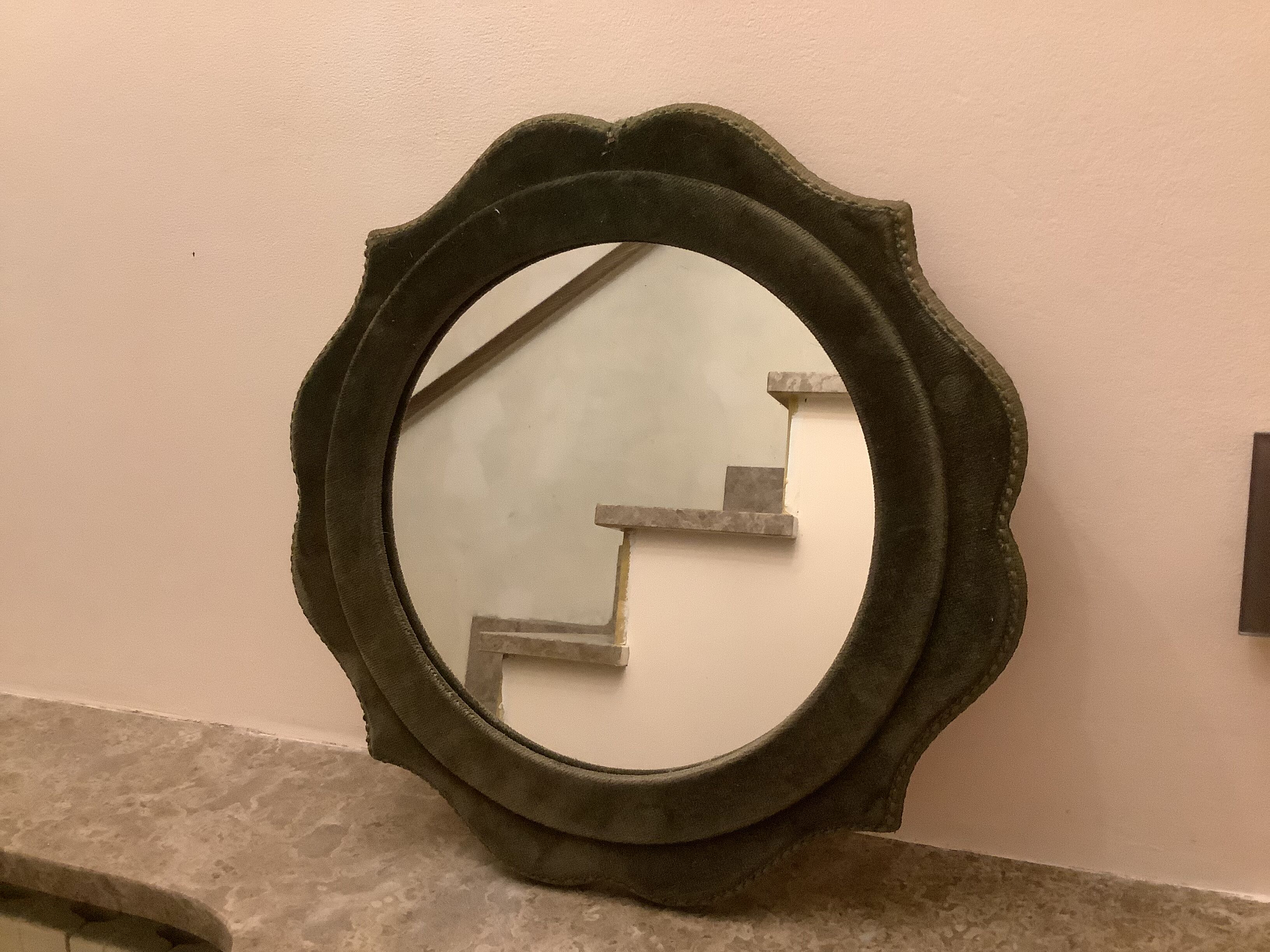 Old khaki green velvet mirror
