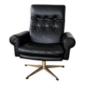 Chaise pivotante en cuir noir danoise vintage des années 1970.