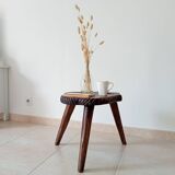 Brutalist tripod chair in carved wood 19th century