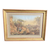 Luigi Garibbo 1858 - Italie vue de Florence jeune femme - Peinture Tempera
