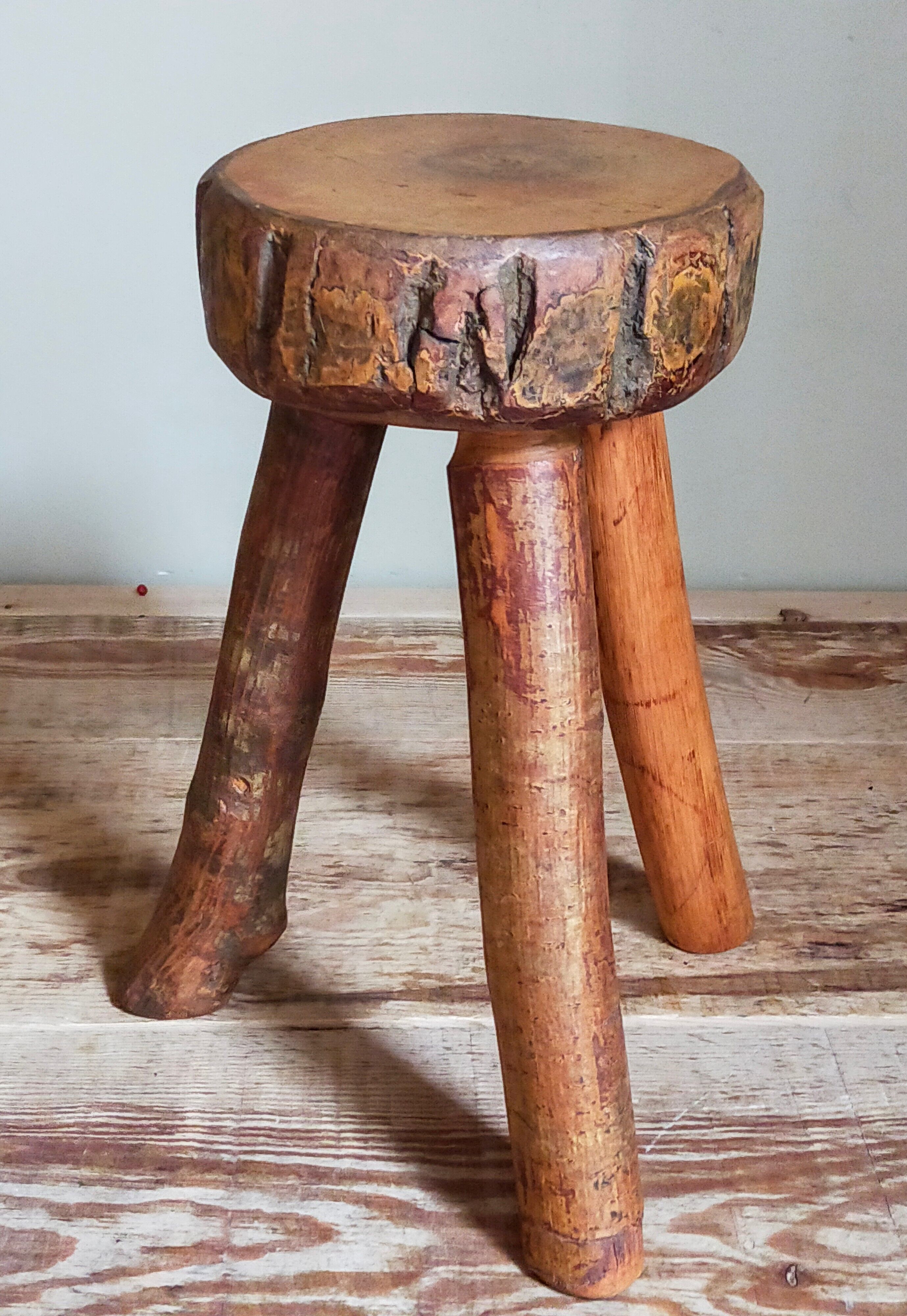 Tripod side stool solid wood Art-popular vintage