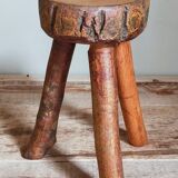 Tabouret d'appoint tripode bois massif Art-populaire vintage