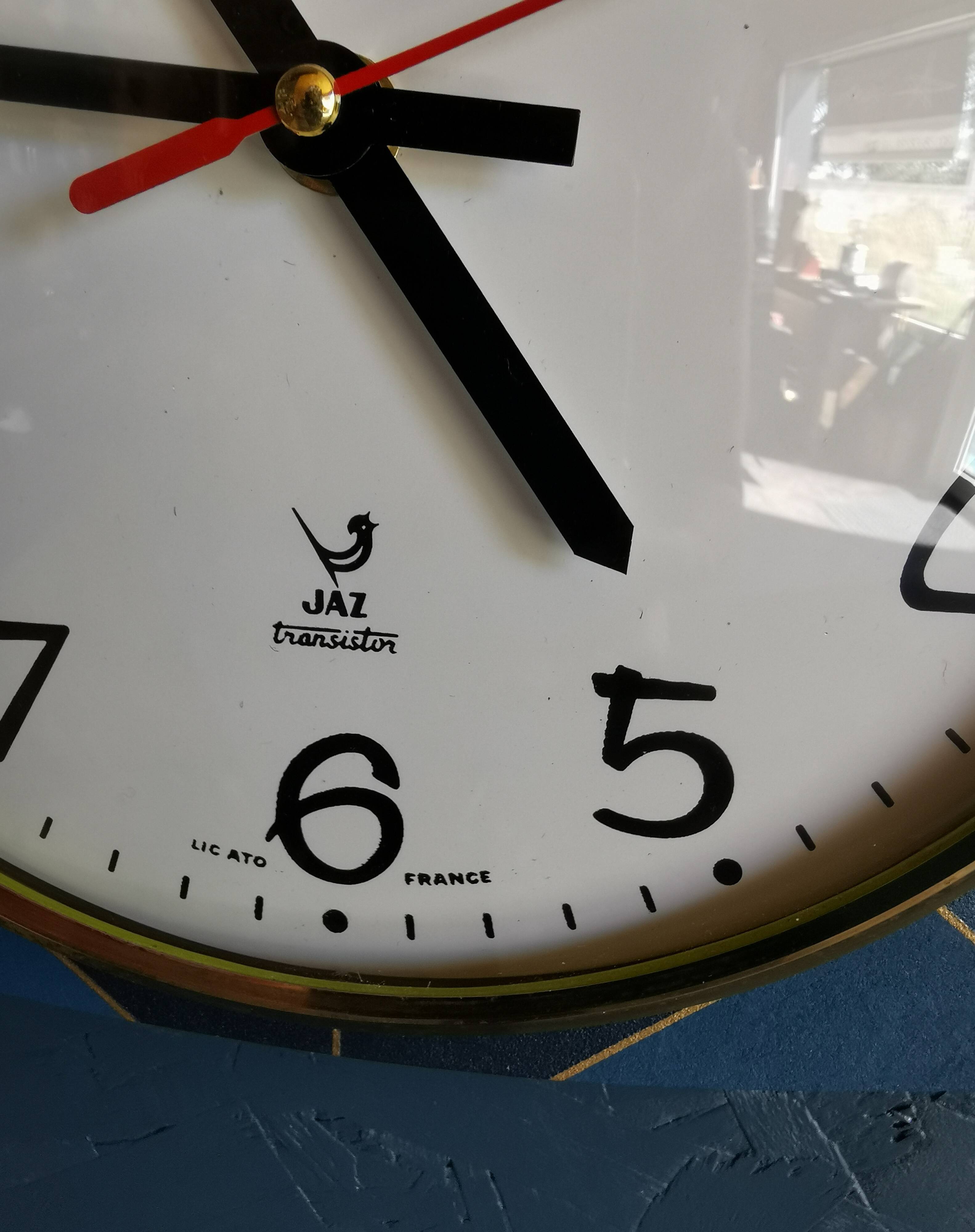 Vintage formica clock rectangular silent wall clock "Jaz golden blue"