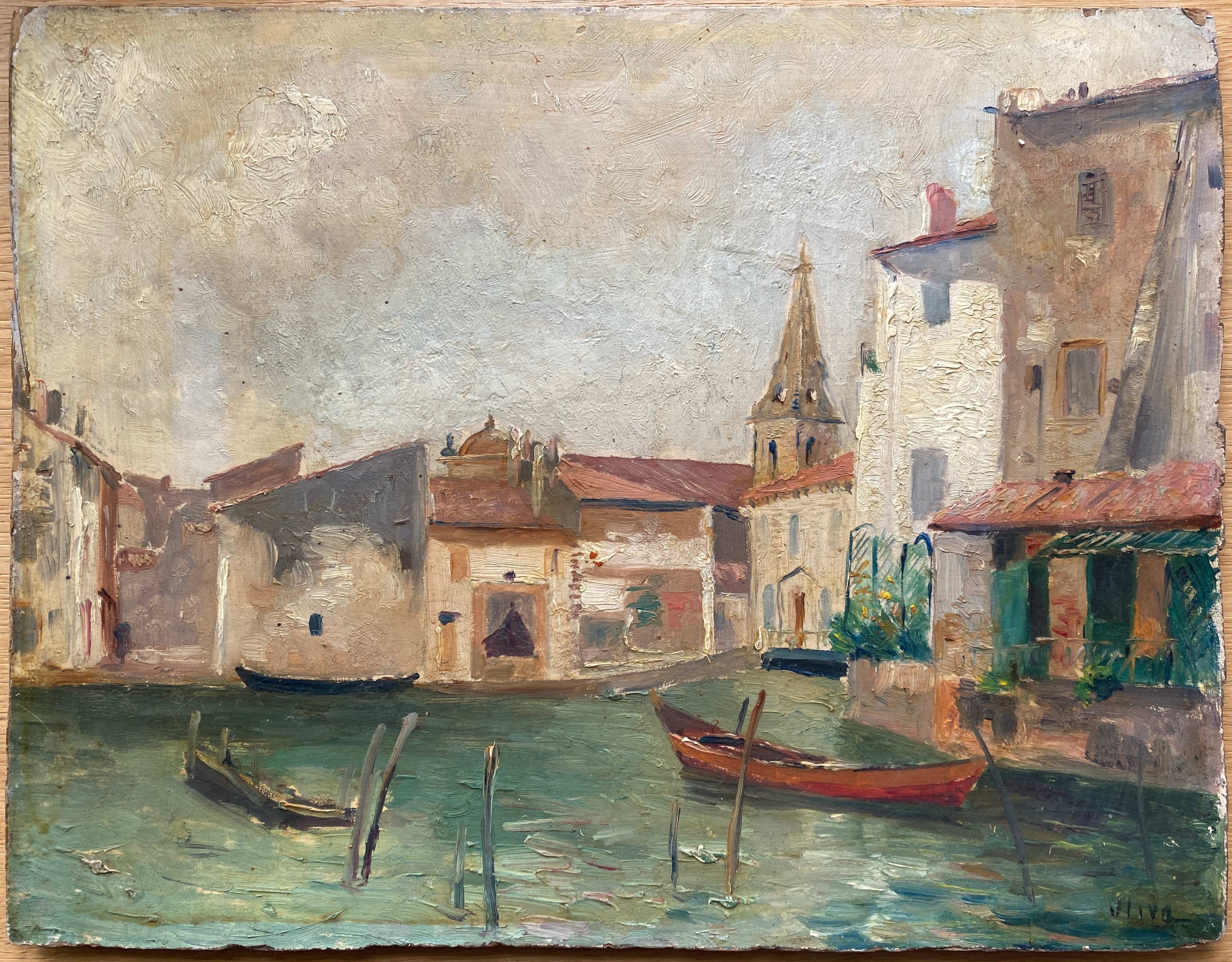 Old painting seen from Martigues dating from 1886, HSC signed
