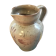 Old gray pitcher with black drawings and vintage stamped handle