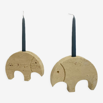 Pair of travertine anteater candlesticks by Enzo Mari for Fratelli Mannelli 70s