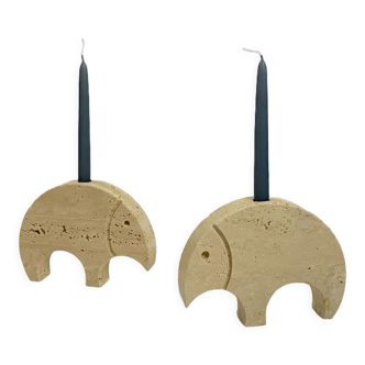 Pair of travertine anteater candlesticks by Enzo Mari for Fratelli Mannelli 70s