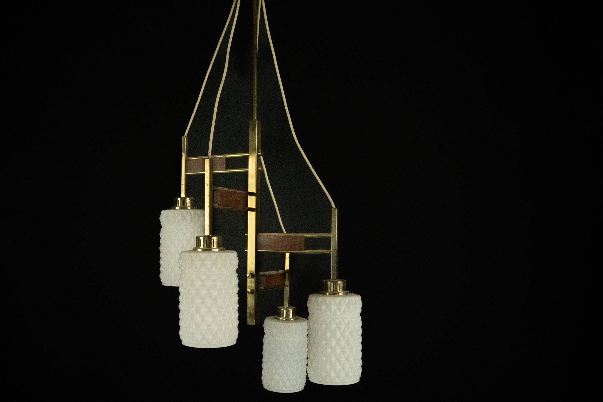 Mid-Century Modern Brass & Glass Chandelier