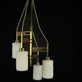 Mid-Century Modern Brass & Glass Chandelier