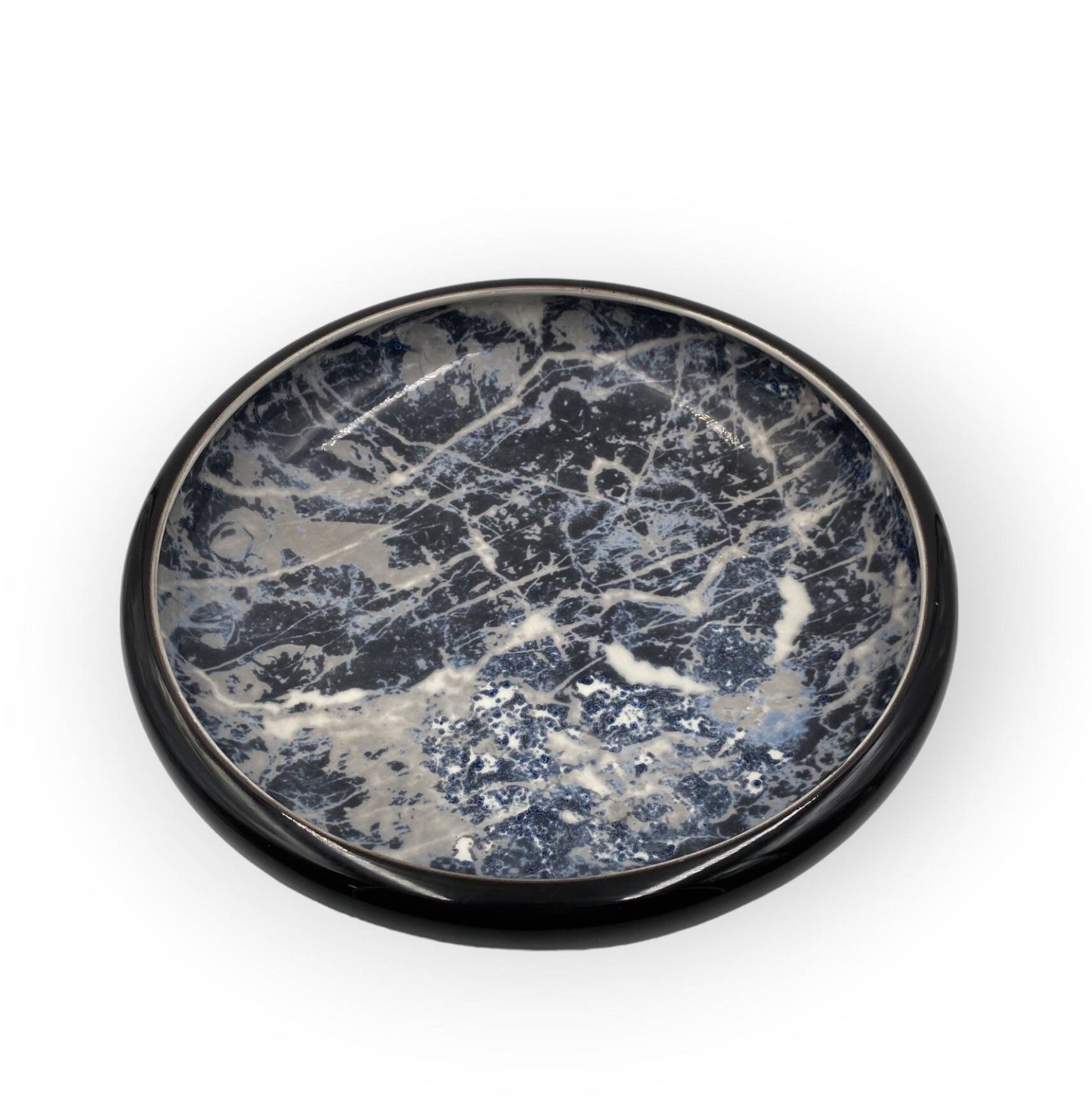 Alvino Bagni, centre de table / vide poche en céramique marbrée noire, ca. 1970
