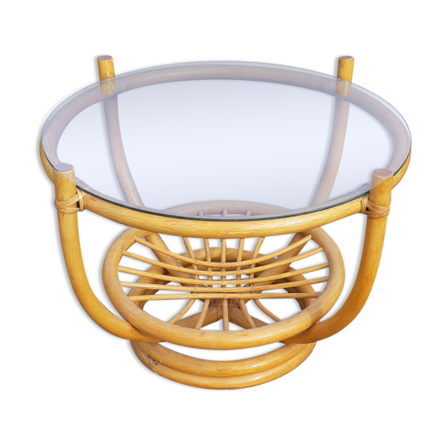 Vintage coffee table in rattan and glass