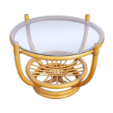 Vintage coffee table in rattan and glass