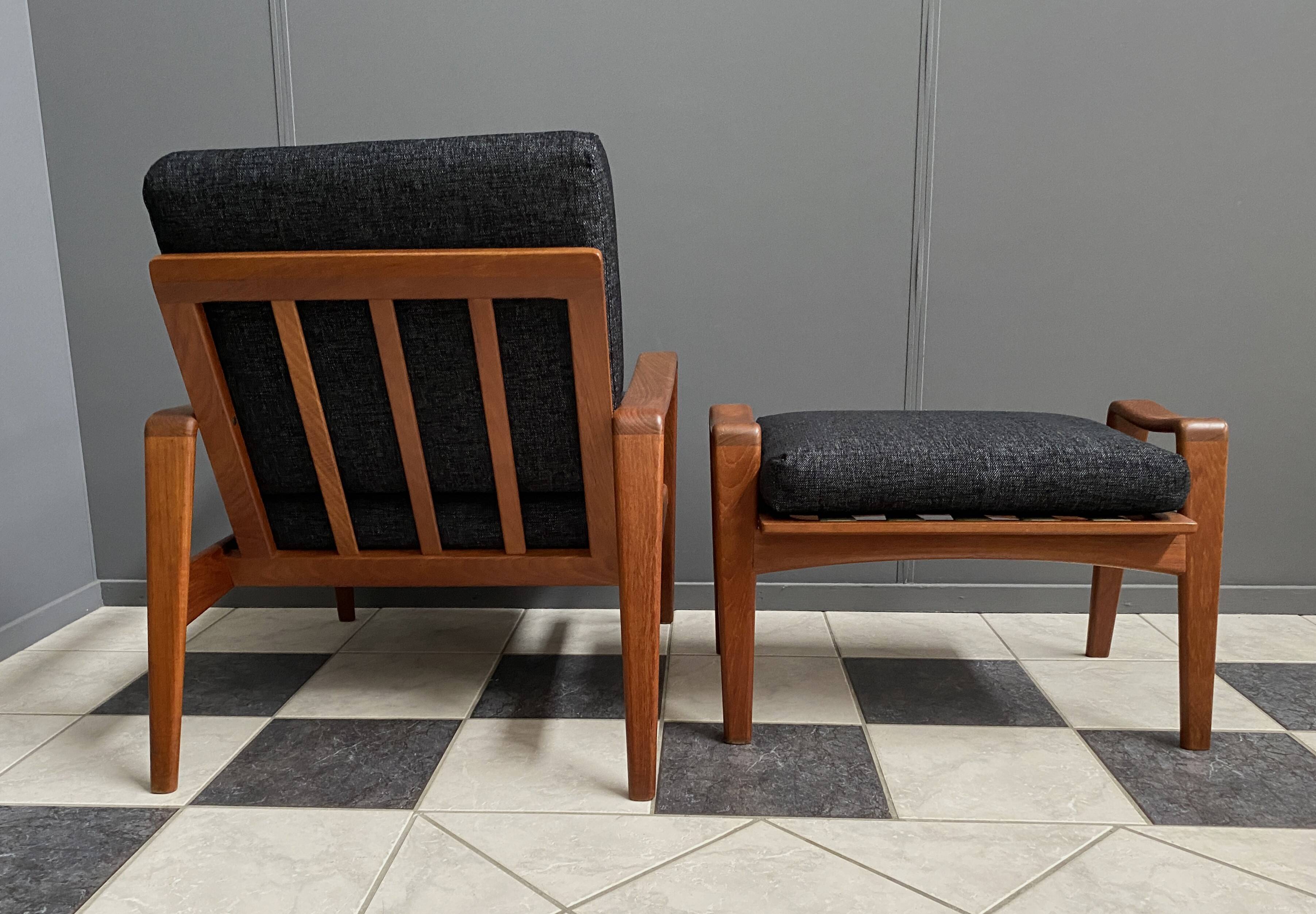 Arne Wahl Iversen Danish Teak chair for Komfort Denmark with Ottoman 1960s