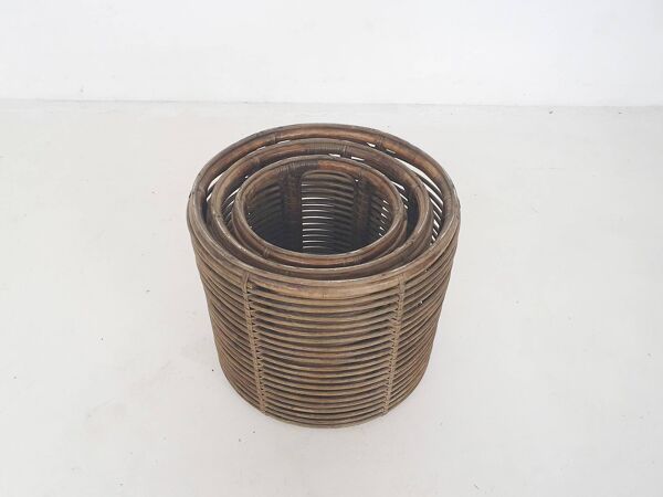 Ensemble de trois paniers ou tables d'appoint Manou attribués à Tito Agnoli, Italie 1970