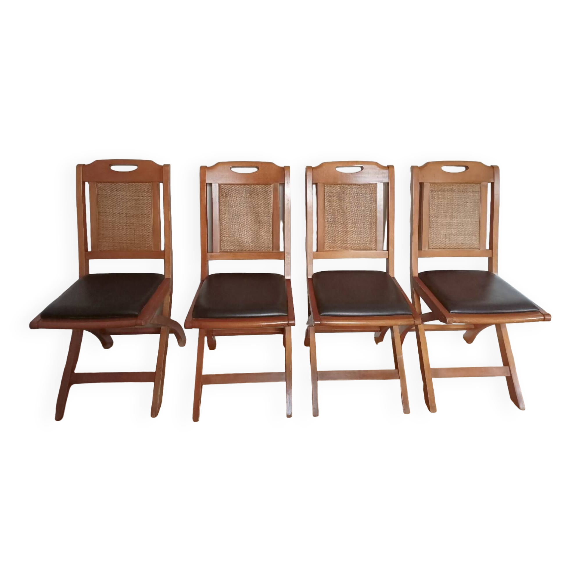 Set of 4 wood and leather chairs