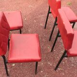 Série de 4 chaises rouges en skaï années 50