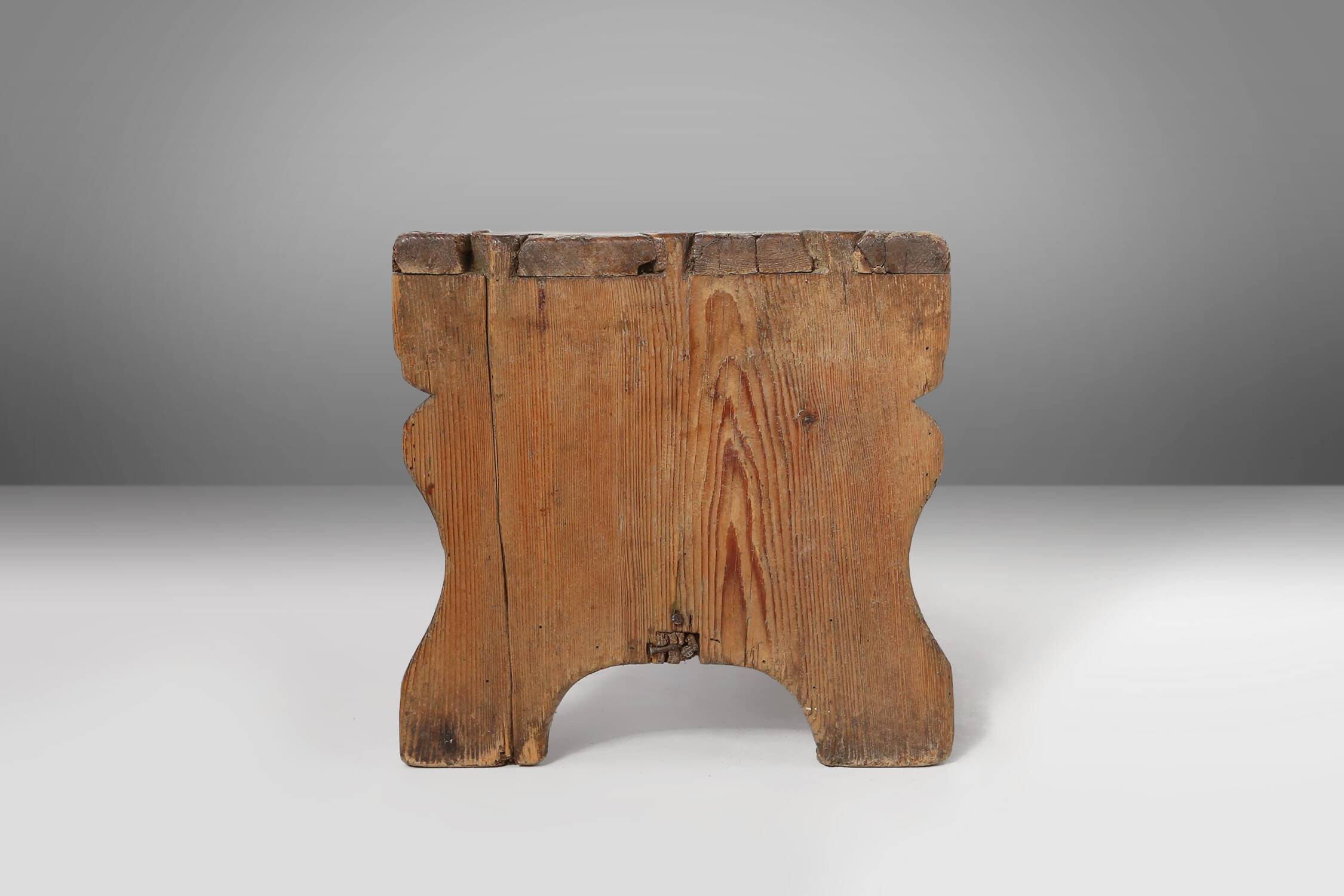 Rustic French wooden stool with beautiful patina, ca. 1900
