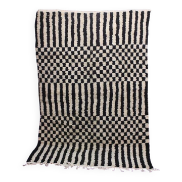Tapis en laine pure fait main traditionnelle blanc et noir taille 250 x 250