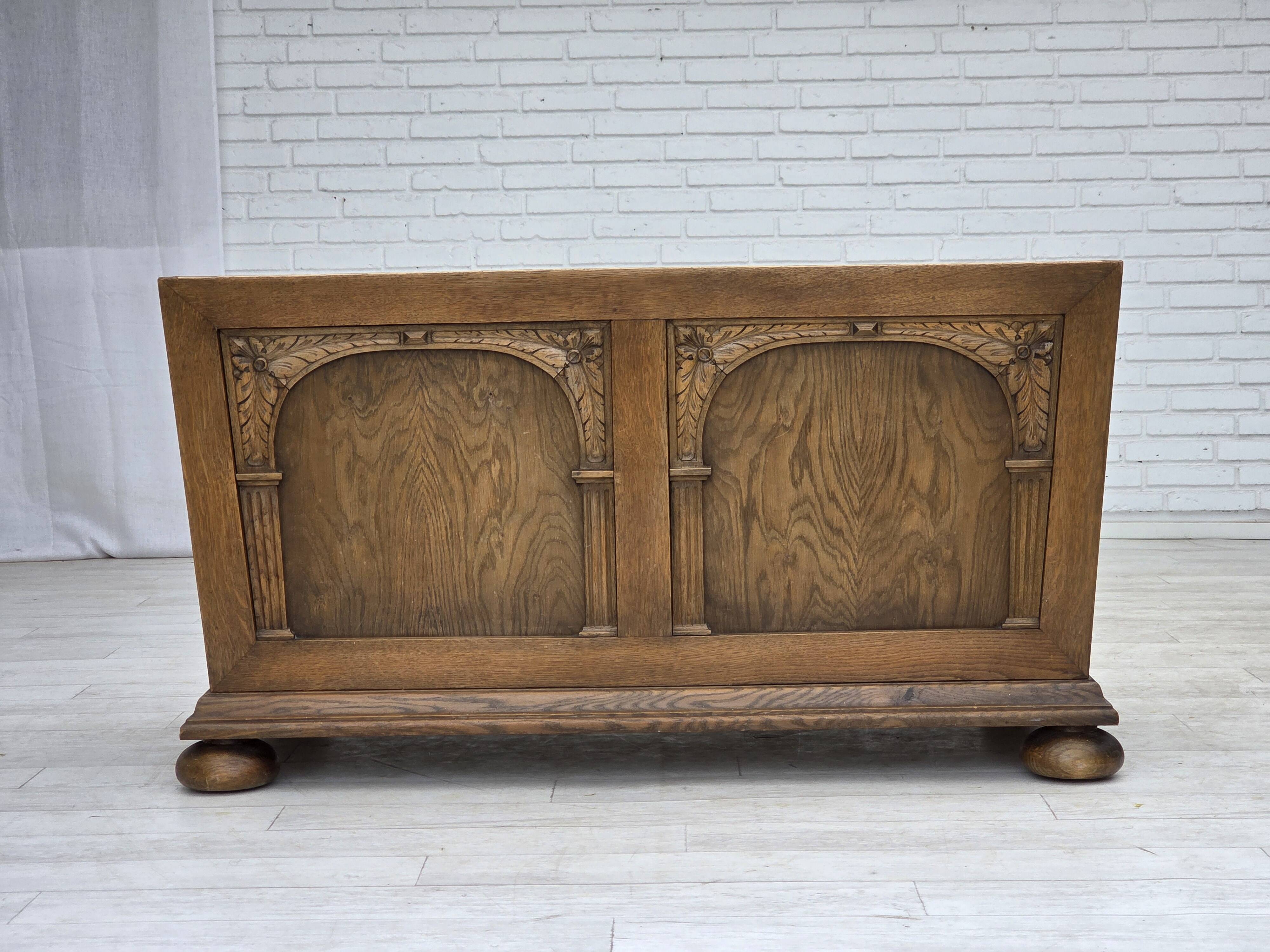 1950s, Danish 2-seater sofa, green furniture wool, oak wood.