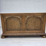 1950s, Danish 2-seater sofa, green furniture wool, oak wood.