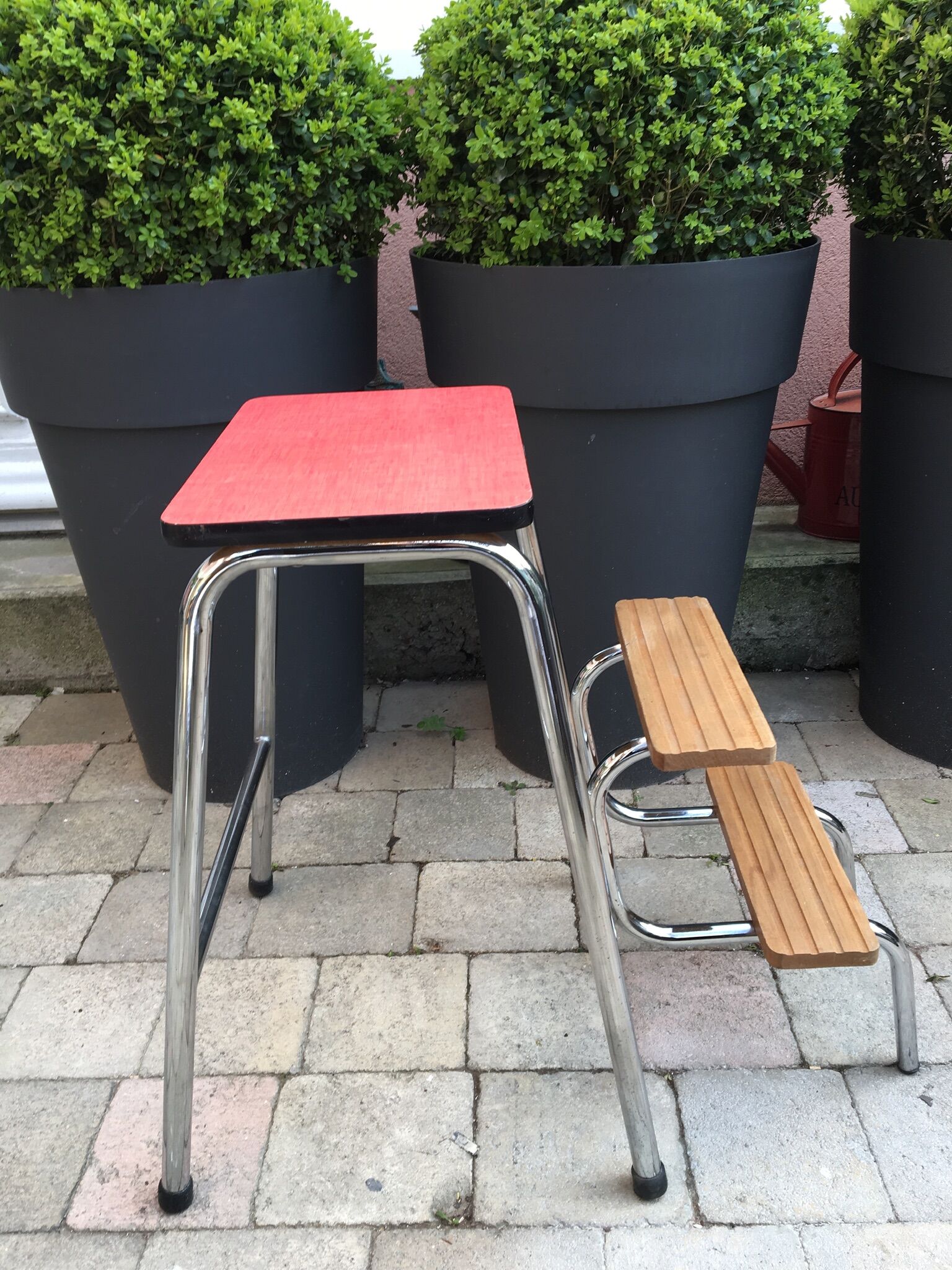Red formica stool stepladder