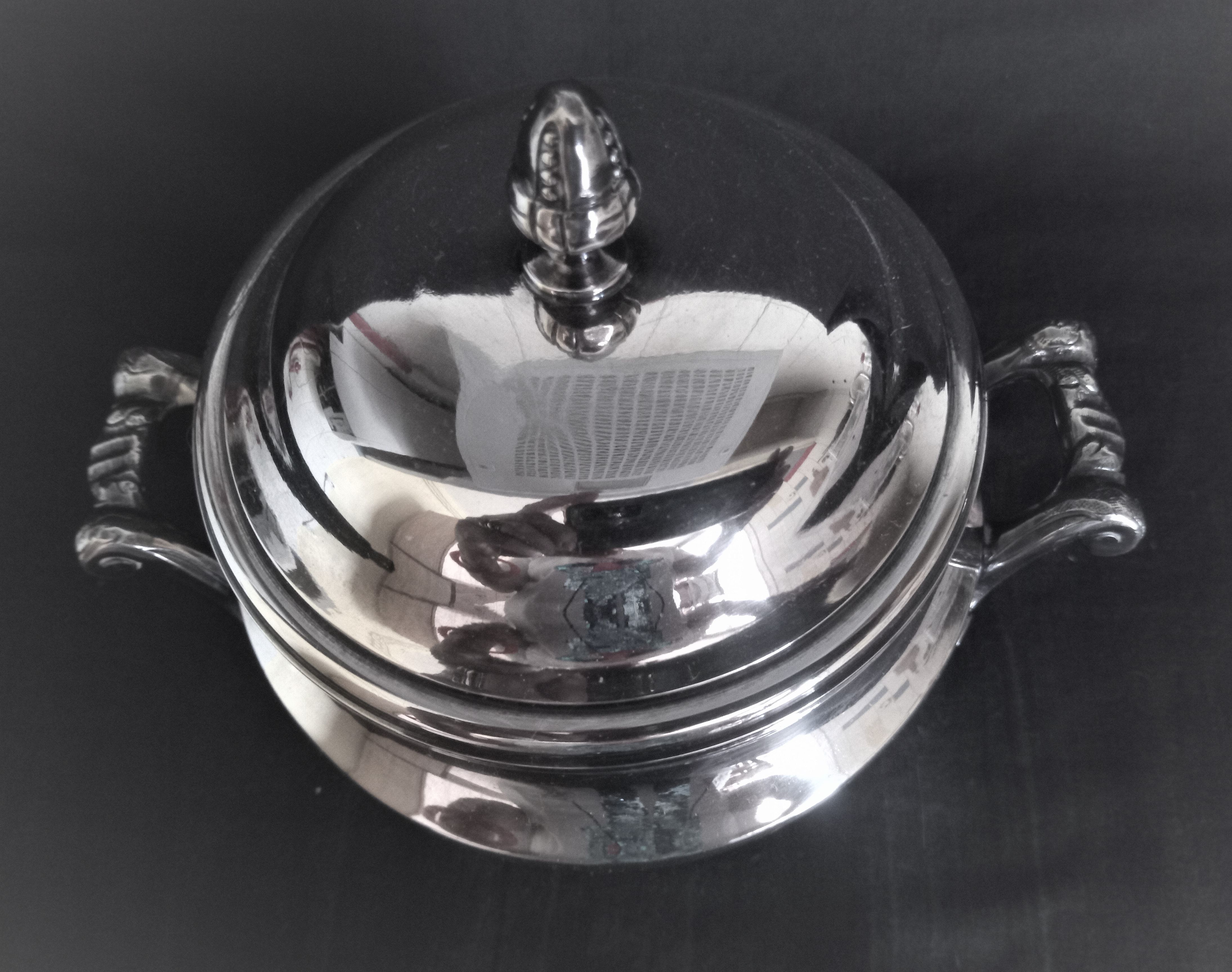 Tea and coffee set on tray, in silver metal Ercuis Goldsmith