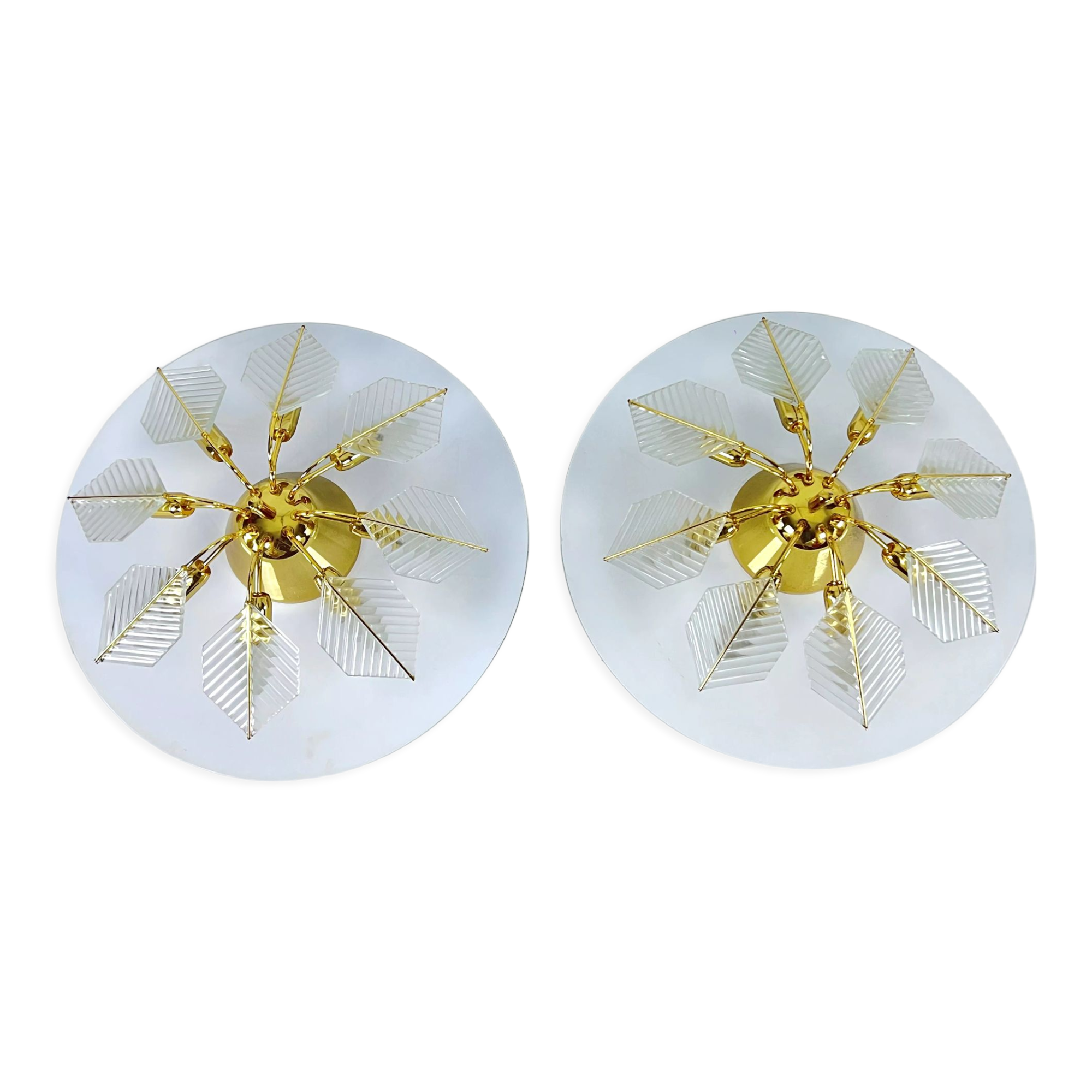 Italian Modern pair of brass ceiling lamps by Zero Quattro. 1970s