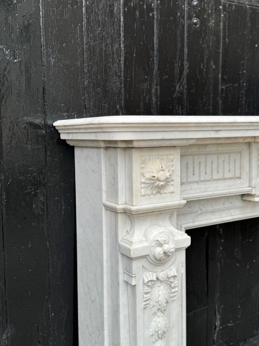 Louis XVI Style Fireplace in White Carrara Marble Circa 1880
