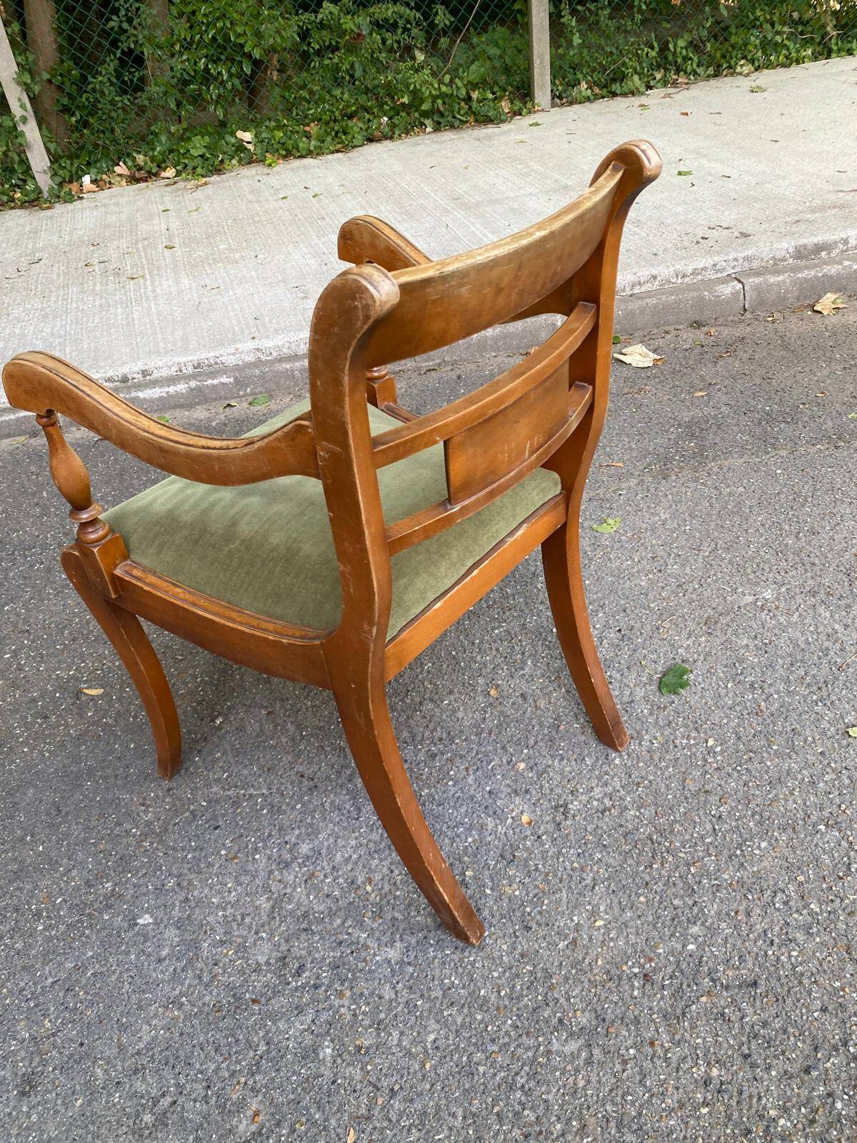 English Regency office chair in solid wood and green velvet