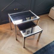 Nesting tables in gold/chrome metal and amber mirror