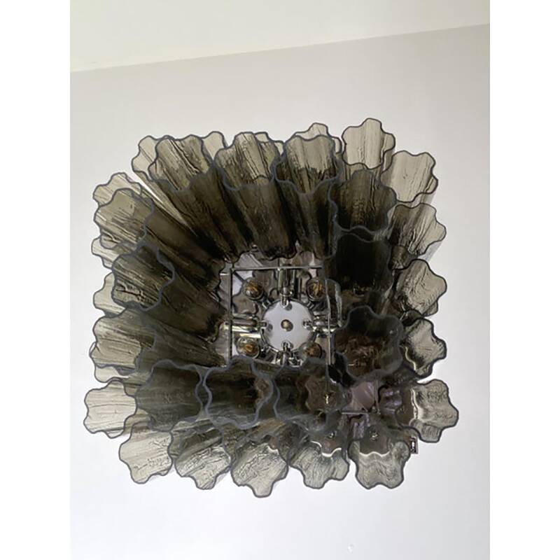 Contemporary Grey "Tronchi" in Venini Style Murano Glass Sputnik Squared Flush Mount