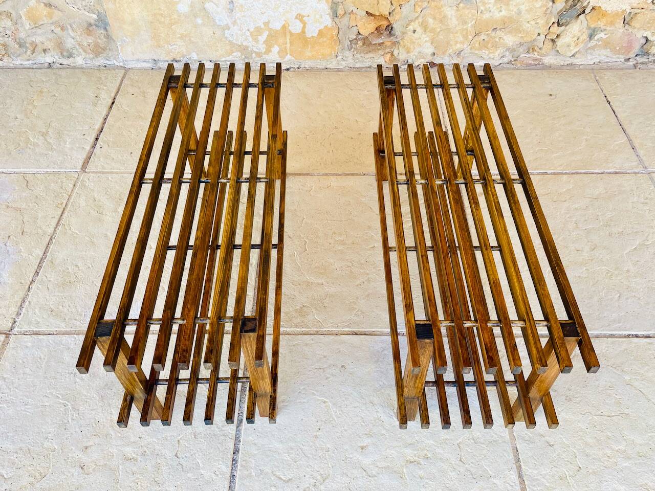 Pair of vintage side tables with 2 shelves