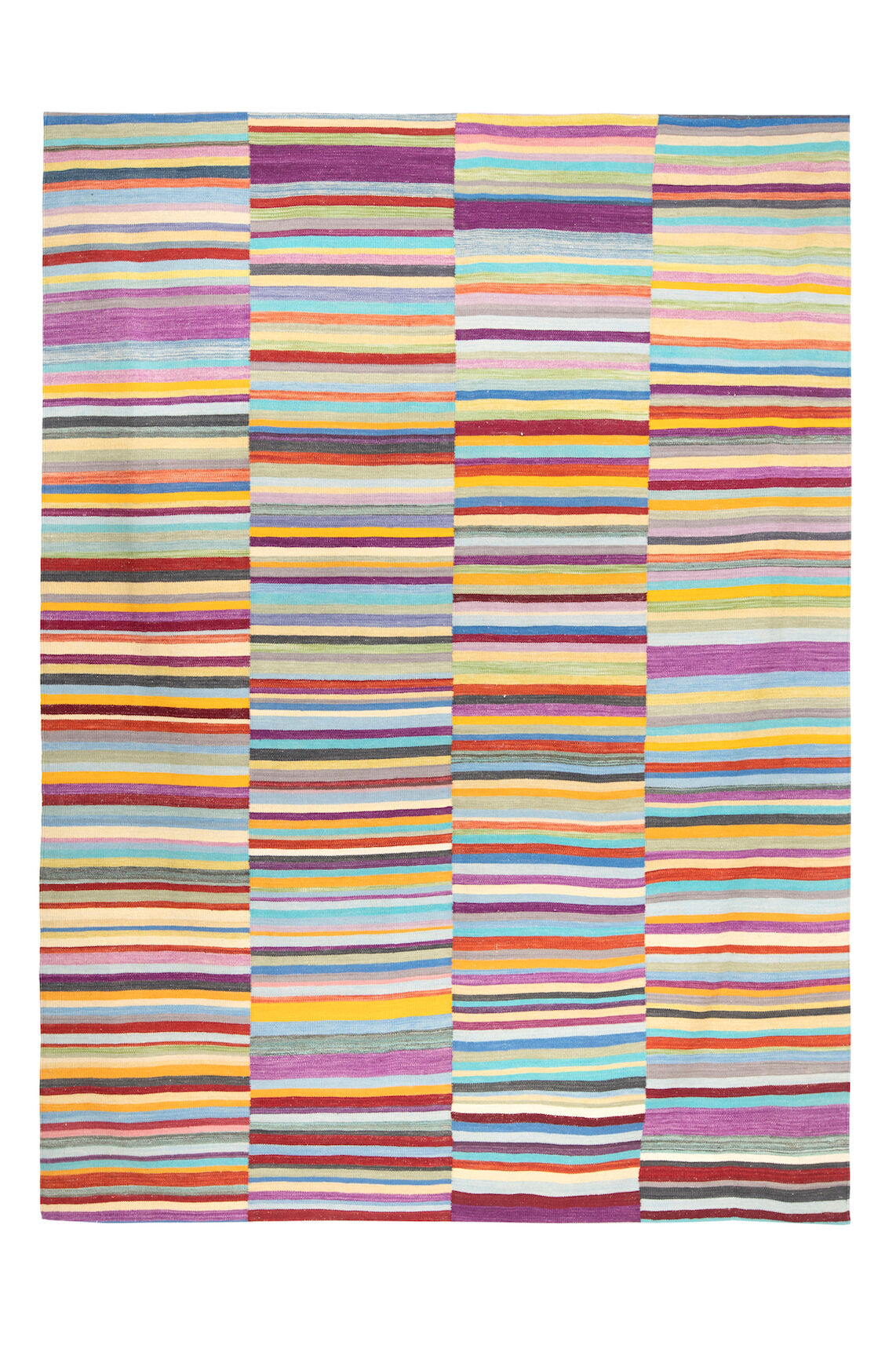 Contemporary Afghan kilim with colored bands 272 x 222 cm