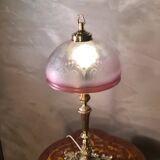 lampe bronze et  abat jour  verre teinté & gravé à l'acide / Art Nouveau , produit d epoque