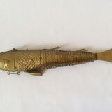 Old articulated brass fish box