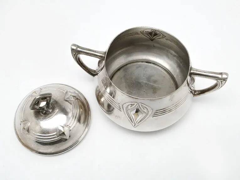 Art Nouveau sugar bowl, silver-plated brass, WMF, Germany, early 20th century