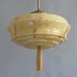 Art Deco rod pendant lamp with marbled glass shade, Germany 1930s