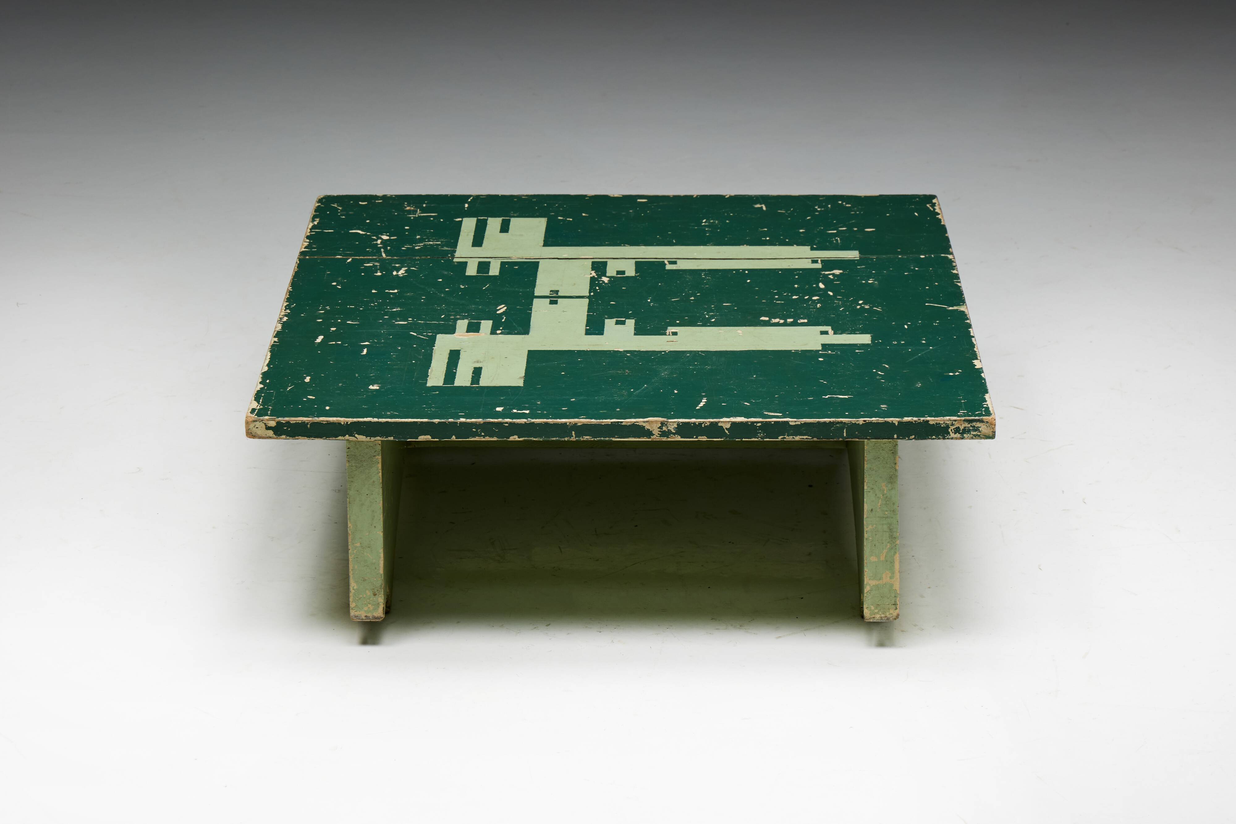 Green Art Populaire Side Table, France, 19th Century