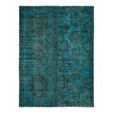 Handmade oriental unique 1980s 297 cm x 390 cm turquoise wool carpet
