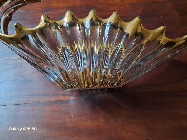 Coupe à fruits vintage en cristal et en or cristallerie Royale de Bayel