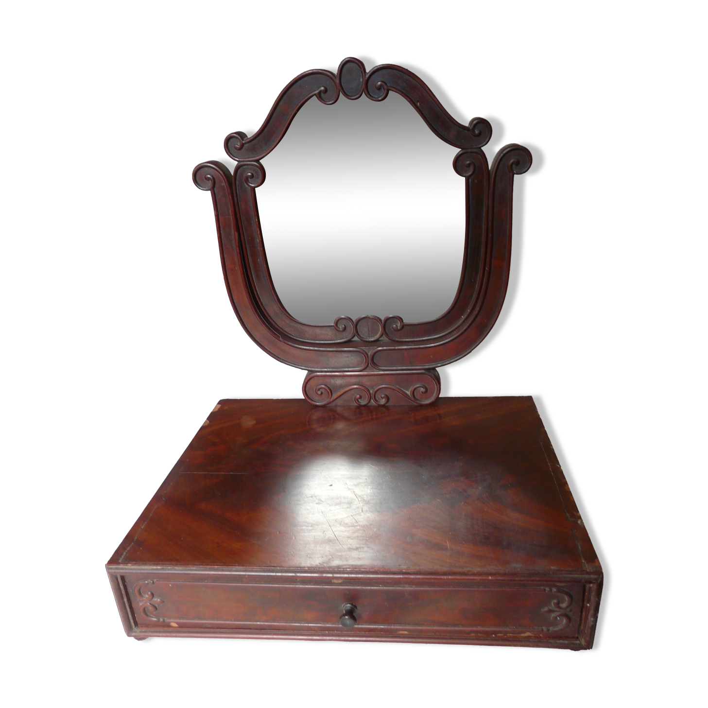 Coiffeuse de table avec miroir Napoléon III placage accajou