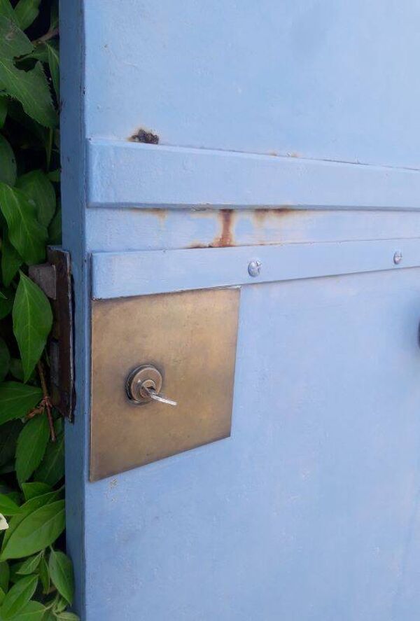 Porte portail H205xL103 ancienne en fer cintrée avec boite aux lettres