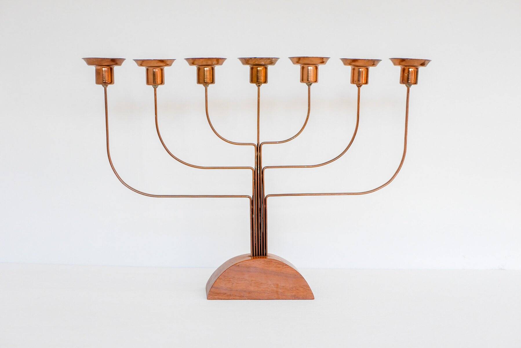 Large vintage brass and elm candelabra, 1940s