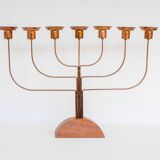 Large vintage brass and elm candelabra, 1940s