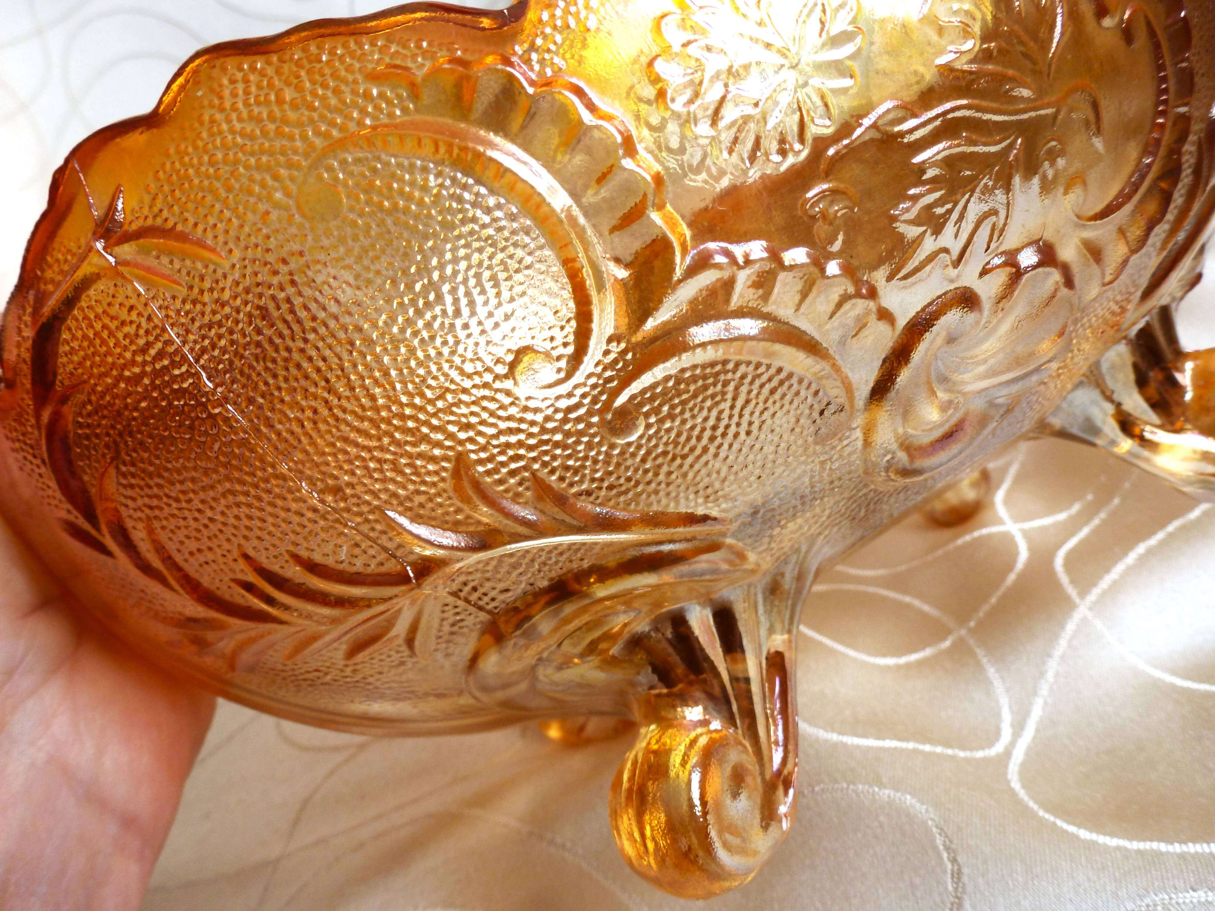 Glass fruit basket, Inwald Carnival molded glass bowl.