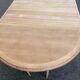 Large extendable round dining table stripped with a central wooden leg 110-198cm.