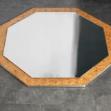 Miroir années 70, loupe de bois, encadrement métal
